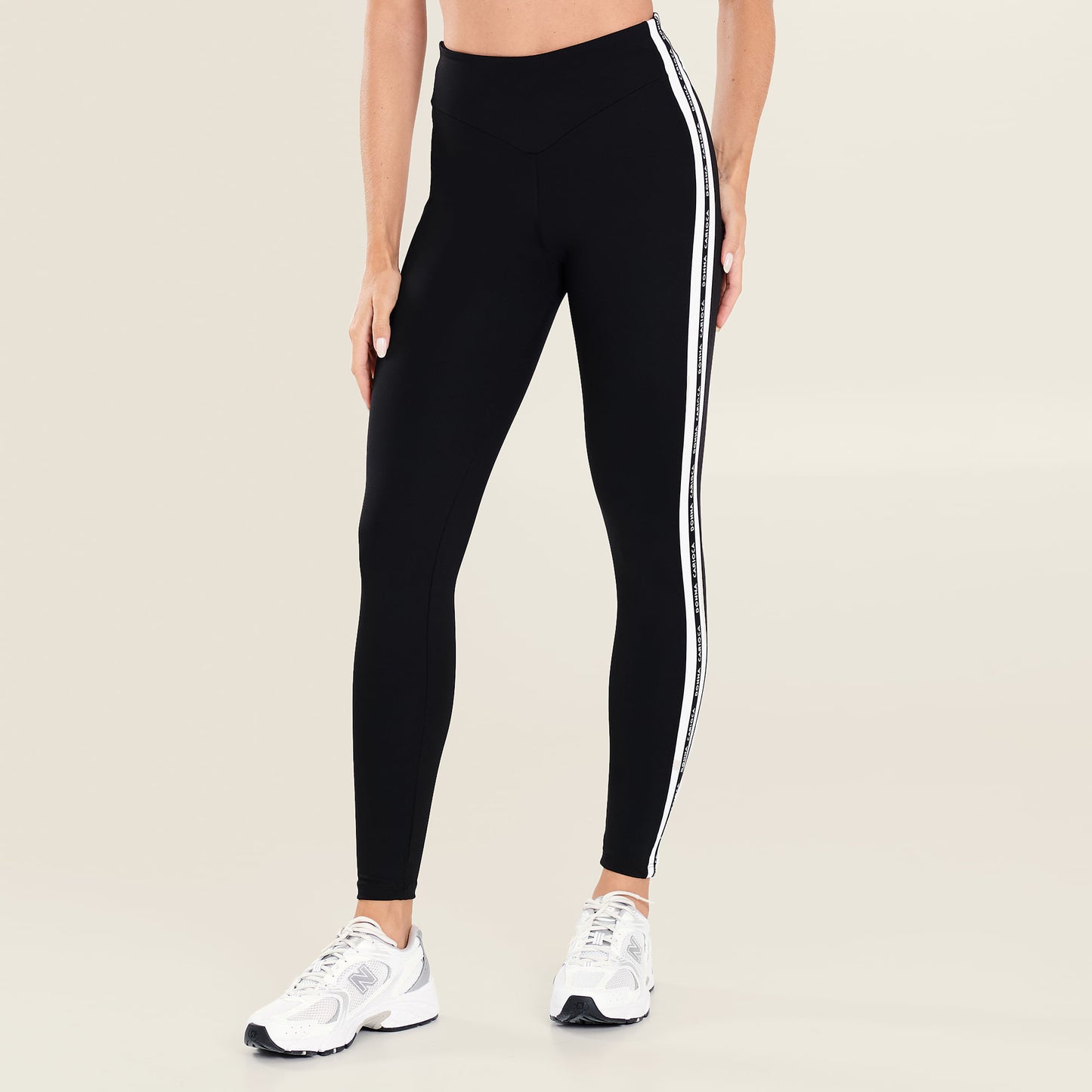 Legging Force Preto Poliamida Com Estampa Emborrachada