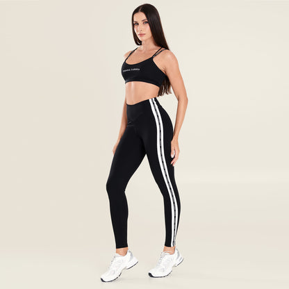Legging Force Preto Poliamida Com Estampa Emborrachada