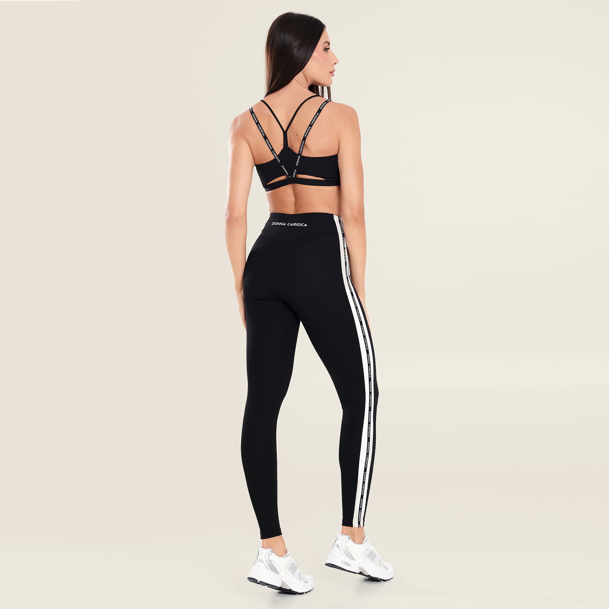 Legging Force Preto Poliamida Com Estampa Emborrachada