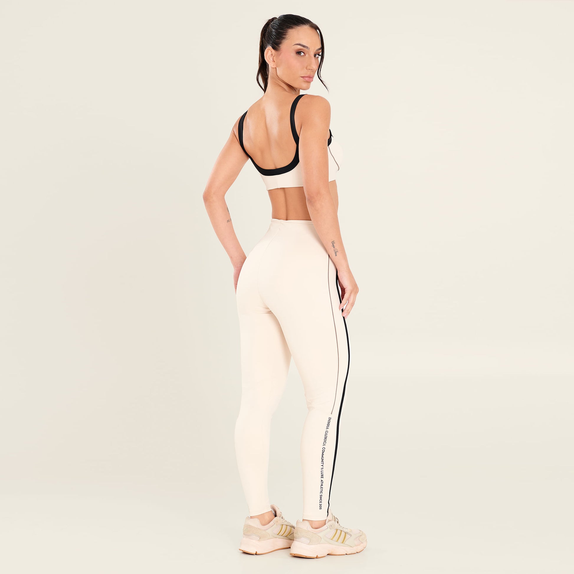 Legging Limitless Soft Beige Poliamida Com Estampa Emborrachada