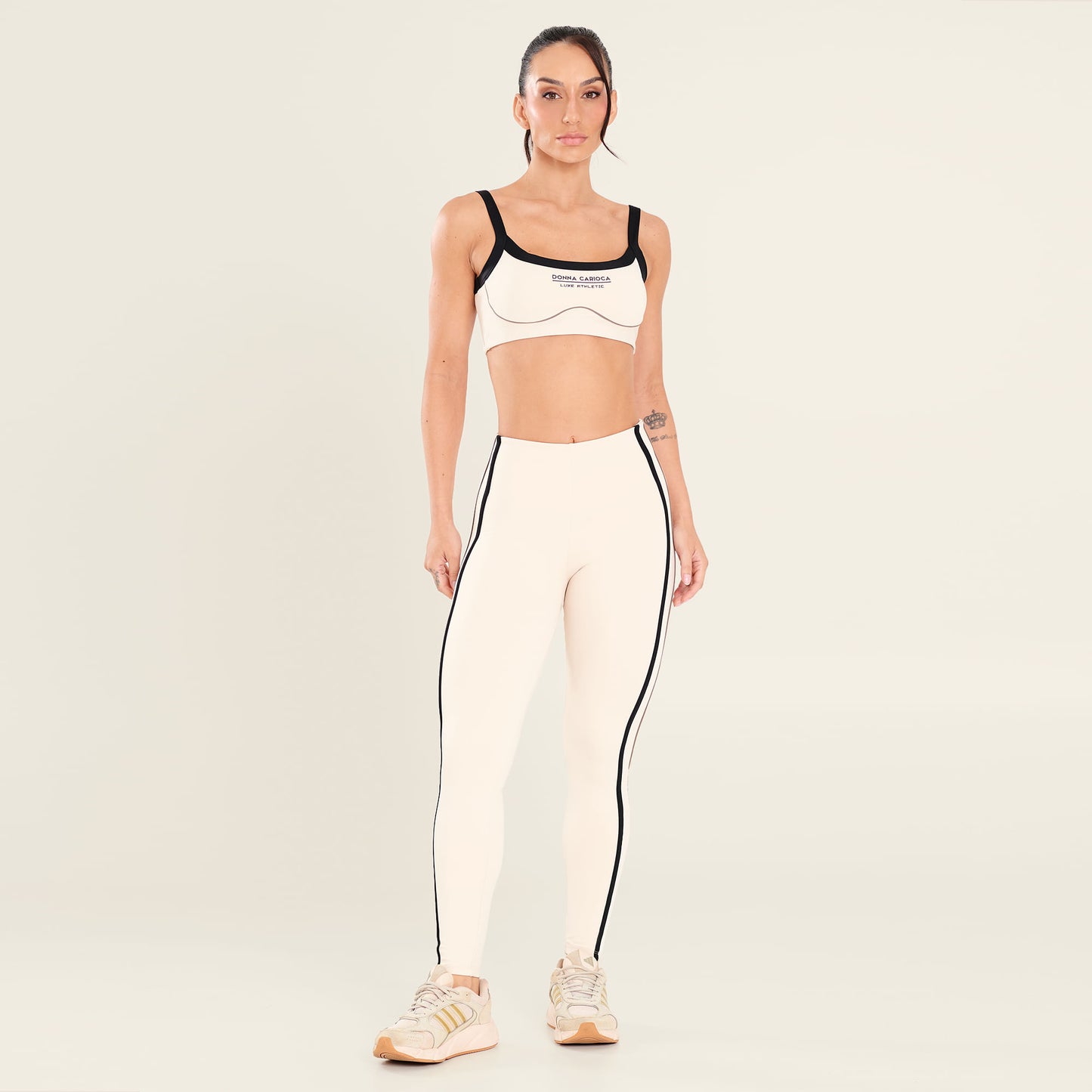 Legging Limitless Soft Beige Poliamida Com Estampa Emborrachada