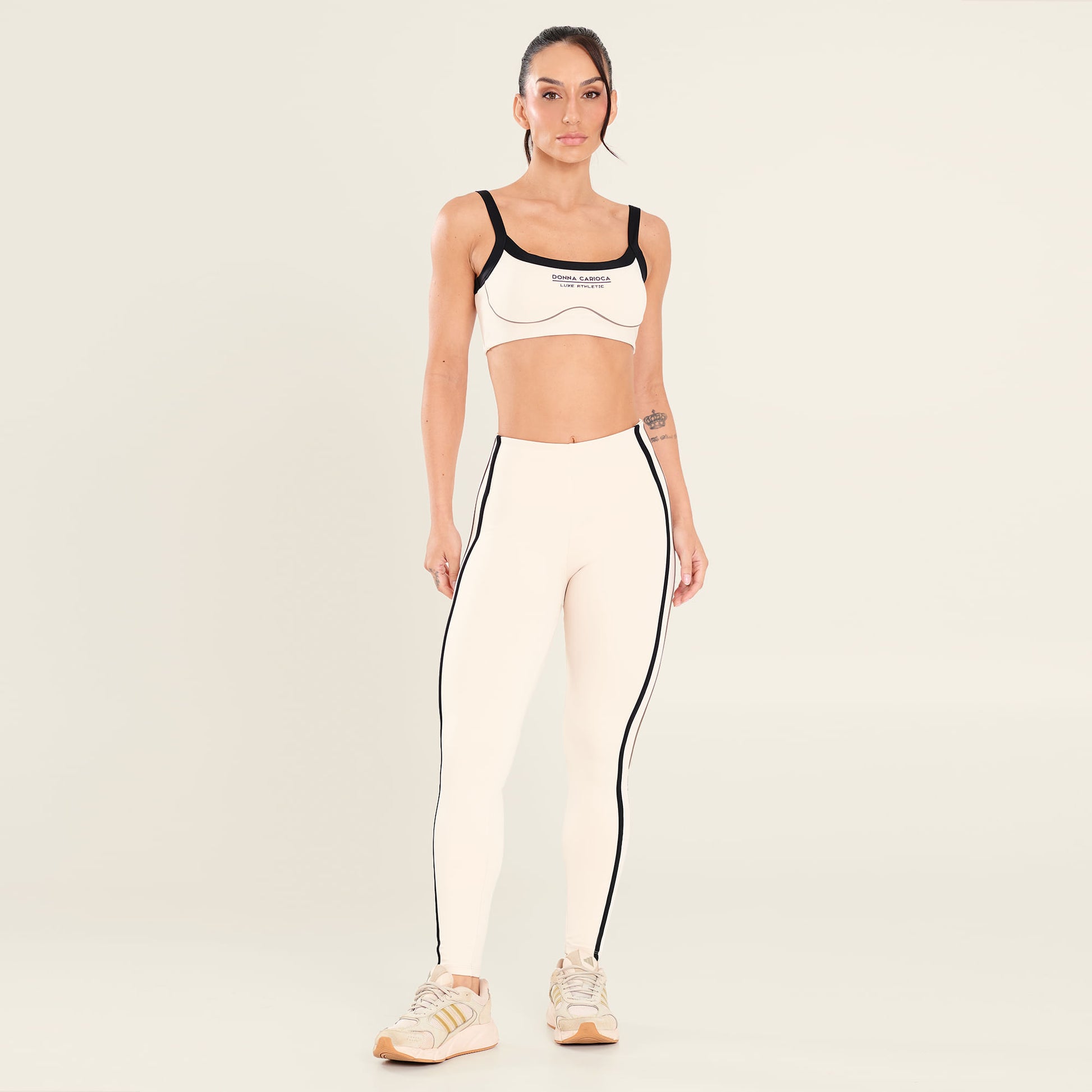 Legging Limitless Soft Beige Poliamida Com Estampa Emborrachada