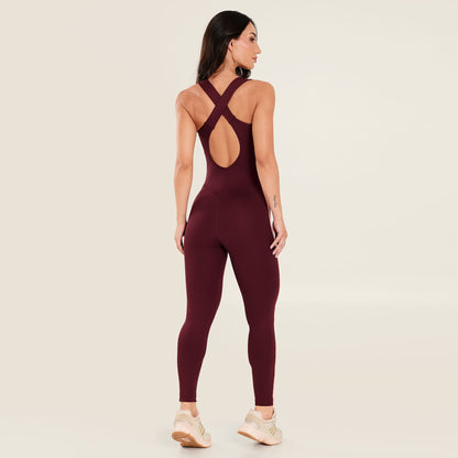 Macacão Fit Heat Vinho Valentino Poliamida Com Bojo
