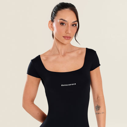 Macacão Deluxe Fit Preto Poliamida Com Bojo