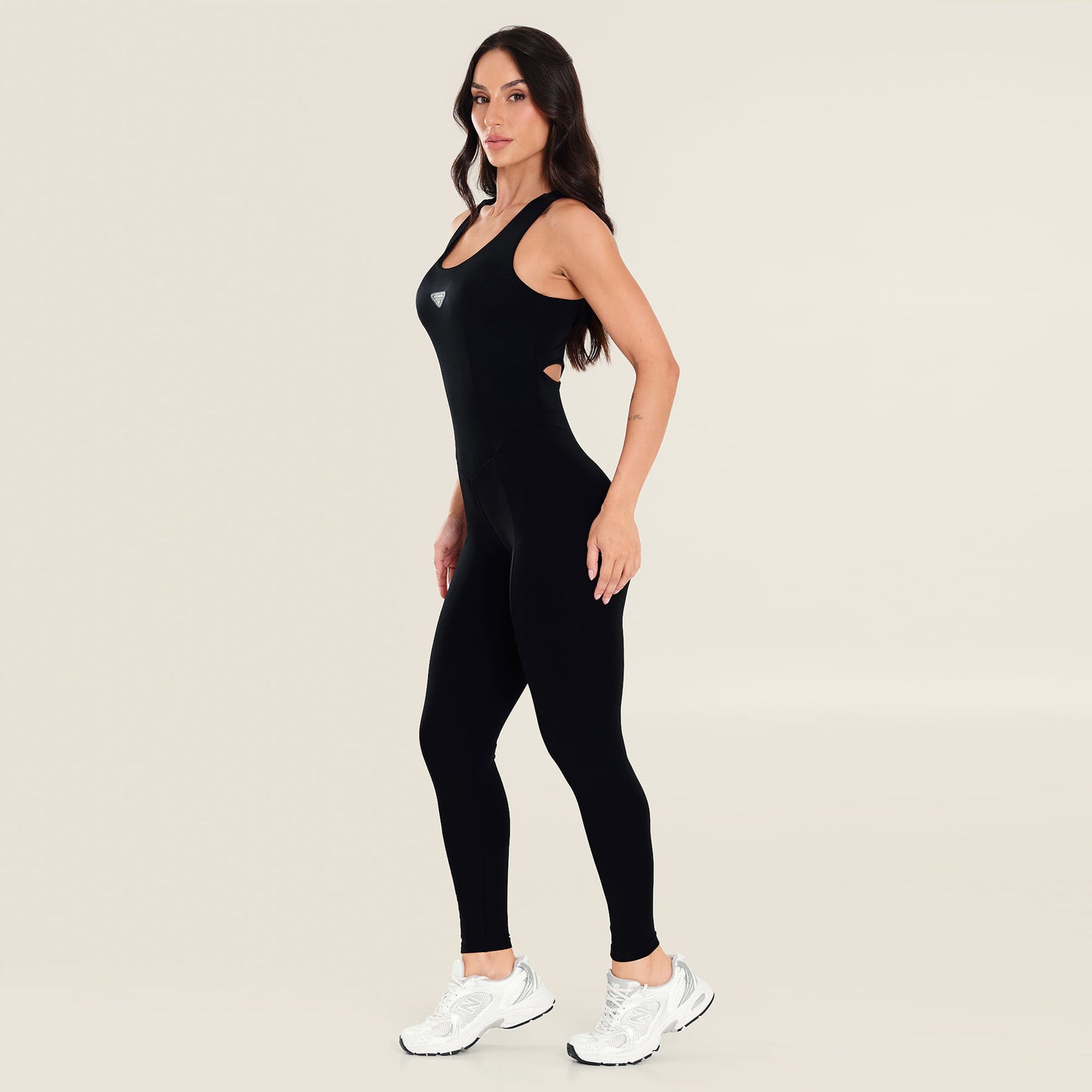 Macacão Determination Preto Poliamida Com Bojo