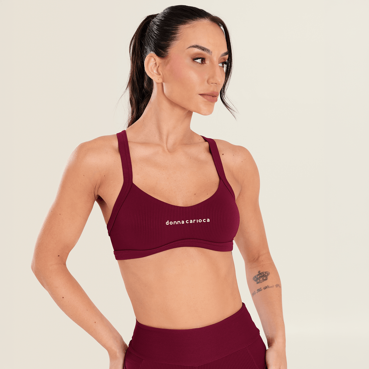 Top Glam Mulberry Vinho Canelado Com Bojo