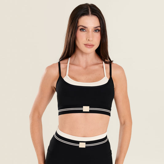 Top Luxury Preto Poliamida Com Bojo